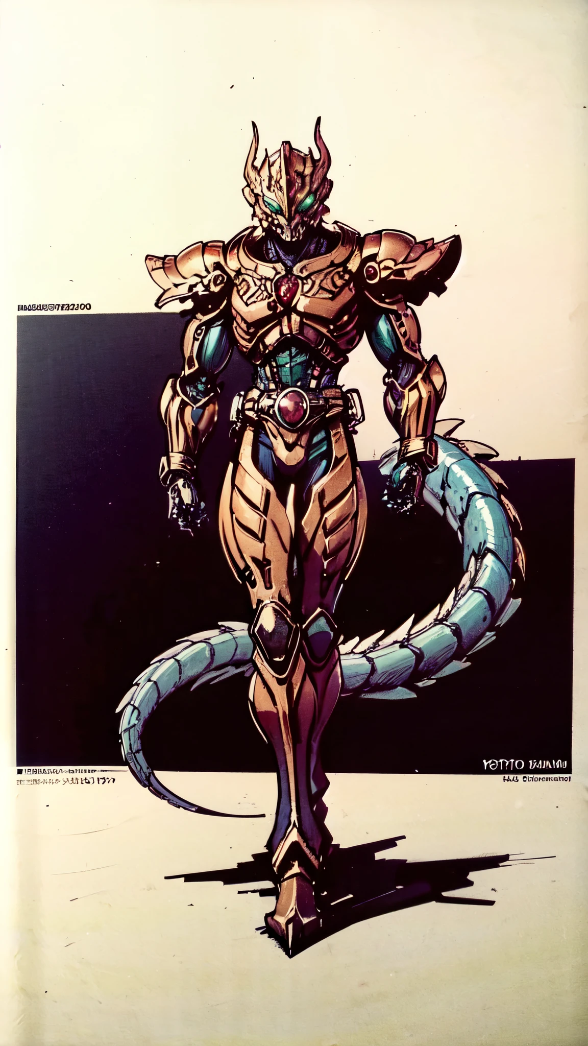 (((concept art, drawing, sketch, Undd, solo))), (red hawk head), (yellow tiger torso), (green grasshopper leg)