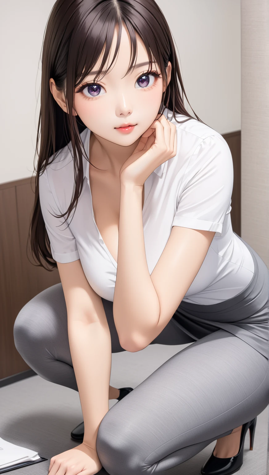 
Close-up of a woman sitting on a chair in a room, Photo by Yu Zhiding, Douban, Taqism, Sleek white skintight suit, Cute and elegant pose, wearing white clothes, Hungry Ghost Festival, Gorgeous Chinese model, Yoshitomo Nara, Leruwe 5213, cgstation trends