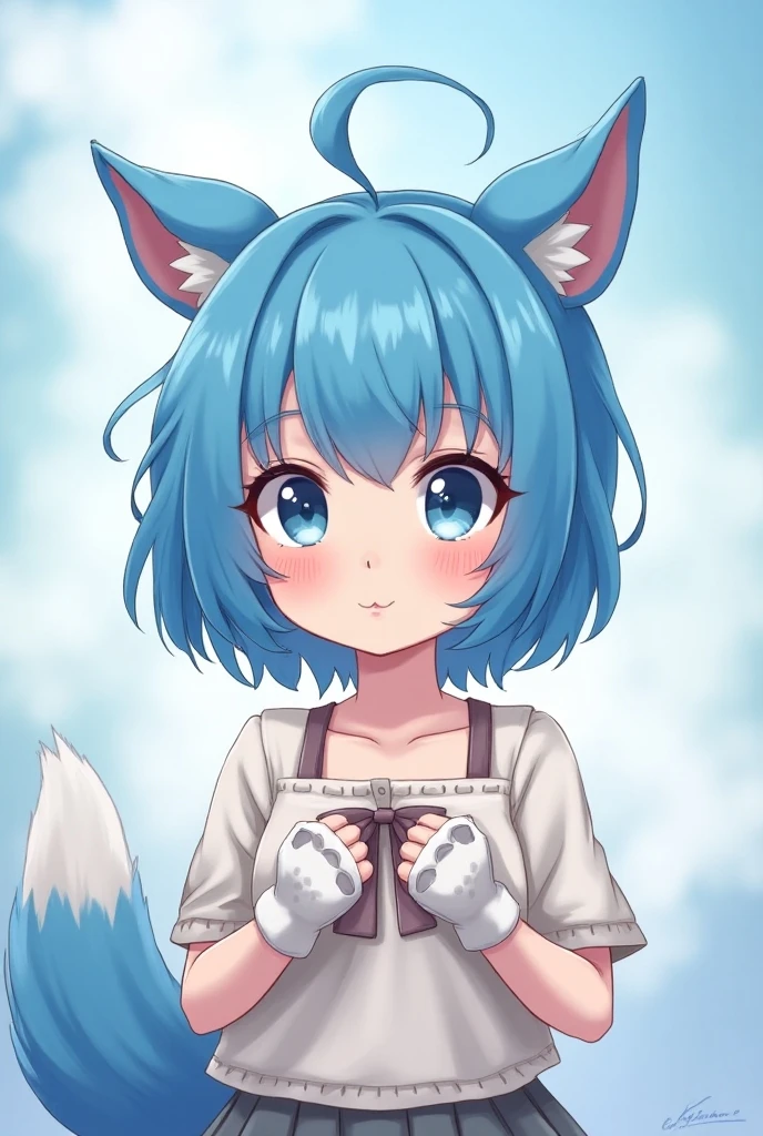 1 girl, Ahoge, Blue Hair/Light blue hair, shortcut, chest, Animal ears ,