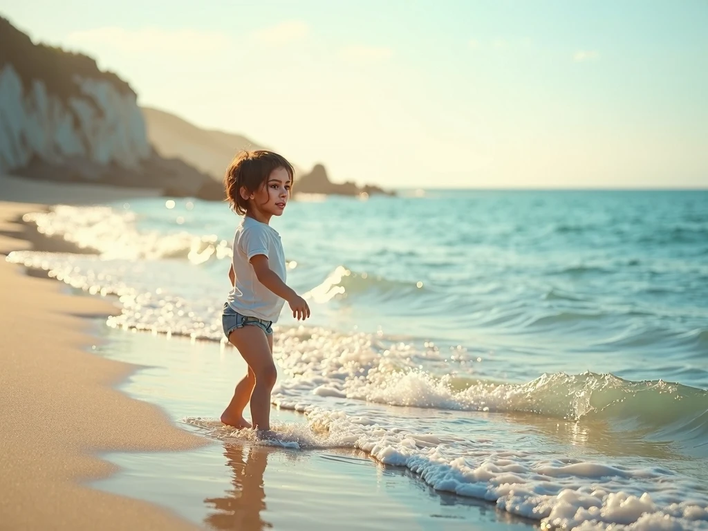 Black girl with foot prints in the sand
