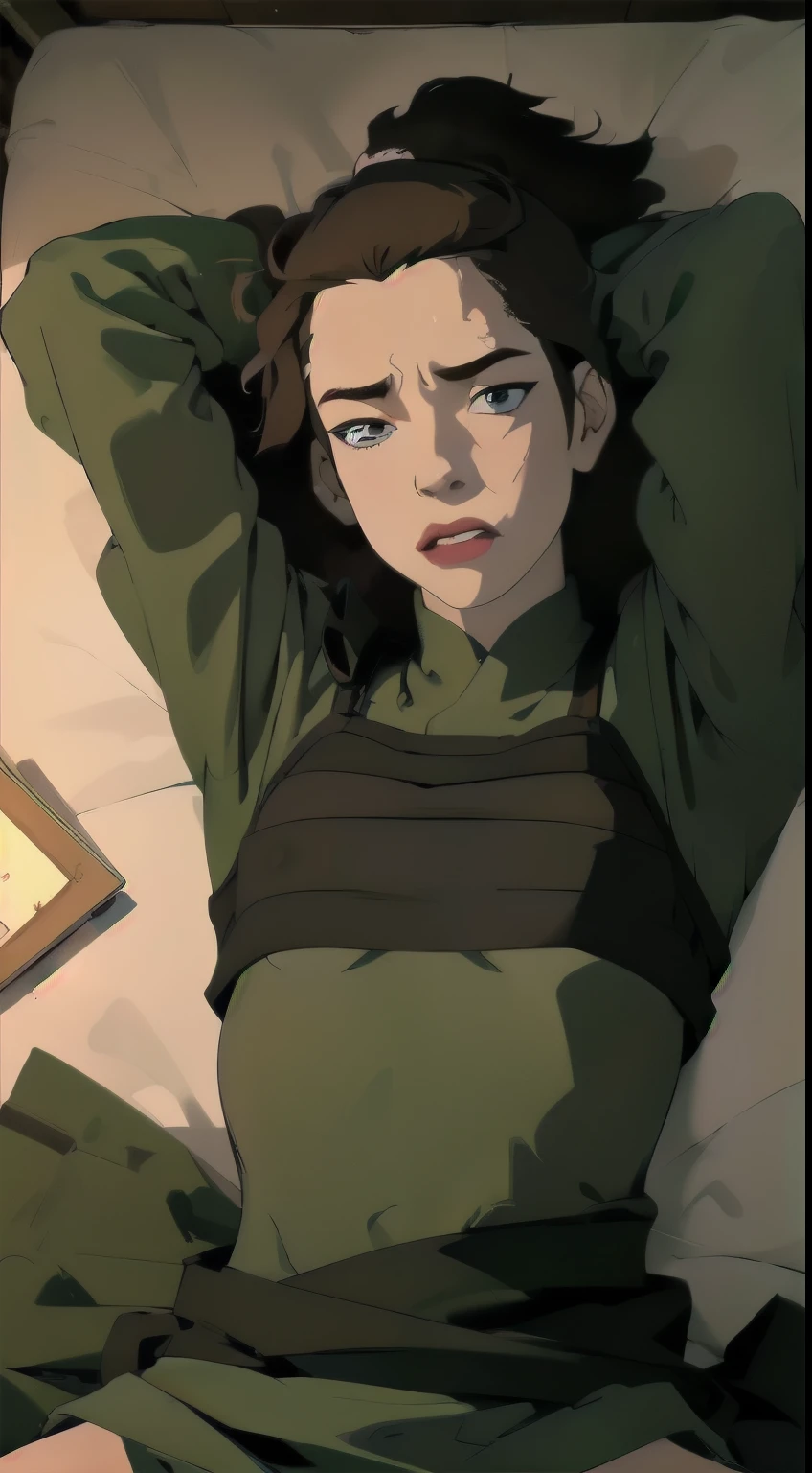 { masterpiece : best quality : high resolution : unity 8k wallpaper : illustration : beautiful detailed eyes : extremely detailed face : perfect lighting : extremely detailed CG : perfect hands : perfect anatomy } {} {horror_edit : sex_vhs_filter } {} { dark room : old_dirty_room : messy_bed : prison_cell } ( 1girl : Suki : short_hair : : perfectly_small_shaped_breast : : perfectly_fit_body : ( green armor, long sleeves, ) } { : lying_down : messy_dirty_bed } { stoic_expression : blank_eyes : emotionless } { sex : rape : missionary_sex : pov : rough_sex : sweating : armpits }} {nsfw: hentai}