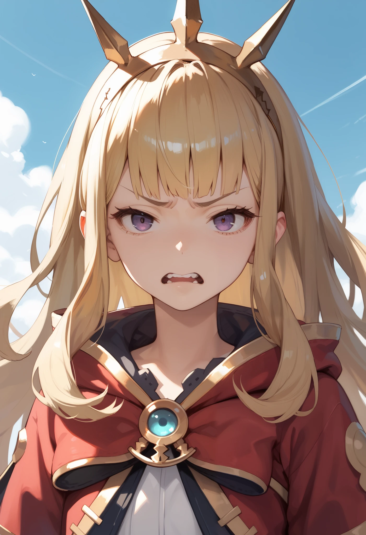 score_9, score_8_up, score_7_up, high resolution, gbf-cagliostro, 1girl, looking at viewer, :D upper teeth disgusted eyes, sunbeam, 