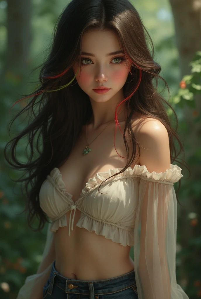 (best quality,4k,8k,highres,masterpiece:1.2),ultra-detailed,(realistic,photorealistic,photo-realistic:1.37),beautiful girl,portrait,smooth skin,detailed eyes and lips,long flowing hair,vibrant colors,hazy background,soft lighting,emotional expression,feminine elegance,subtle contouring,natural beauty,delicate features,graceful pose,serene atmosphere,harmonious composition,ethereal charm,gentle and refined,intense gaze,sublime beauty,transcendent grace,luminous complexion,delicate skin tones,subdued palette,subtle shadows,soft and glowing highlights,expressive eyes that sparkle,pouty lips with a delicate blush,lush and silky tresses,cascading waves,stunning color gradation,soft and dreamy background,romantic aura,enchanting mood,subtle sun rays filtering through branches,gentle breeze caressing her hair,subdued yet warm glow,deep emotional connection with the viewer,inner strength and vulnerability intertwined,transmitting a sense of calm and tranquility,inviting the audience to lose themselves in her beauty and embrace their own emotions.