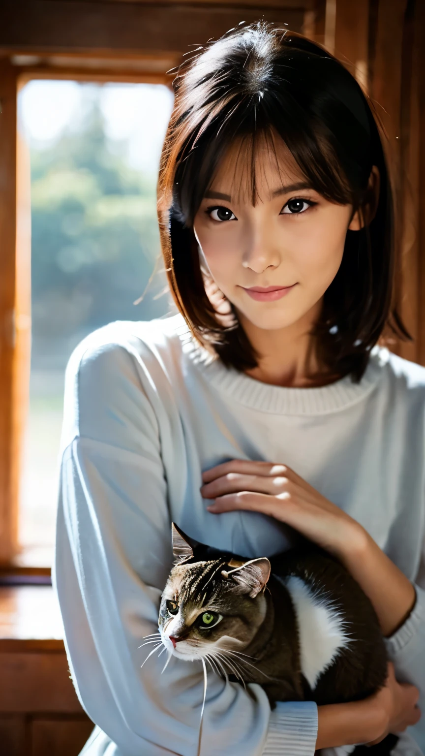 A beautiful woman holding a cat