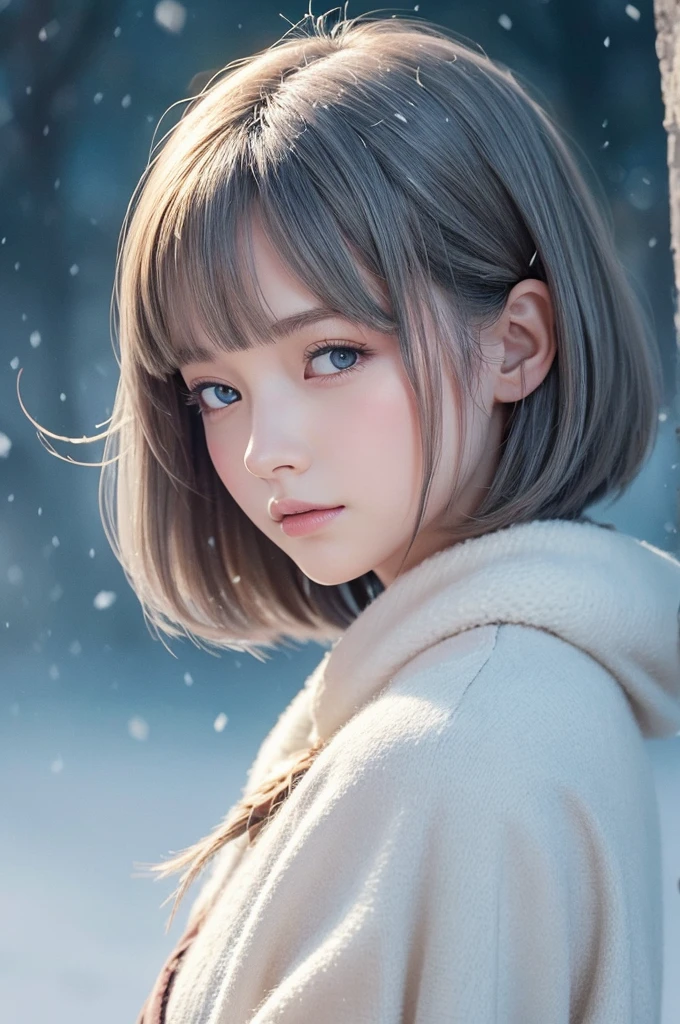 Winters、rhyme、Yuki、kou、Frozen World、a white world、one girls、18years old、parfect anatomy、Correct human body、Layered Haircut、short wavy hair、Woman with cute face、Perfect good looks、Natural color poncho style hoodie、Silence、white walls、rhyme、a white world、Simplified background、natural soft light、raw、Photorealsitic、top-quality、Real Stick、hiquality、high-level image quality、Random Poses