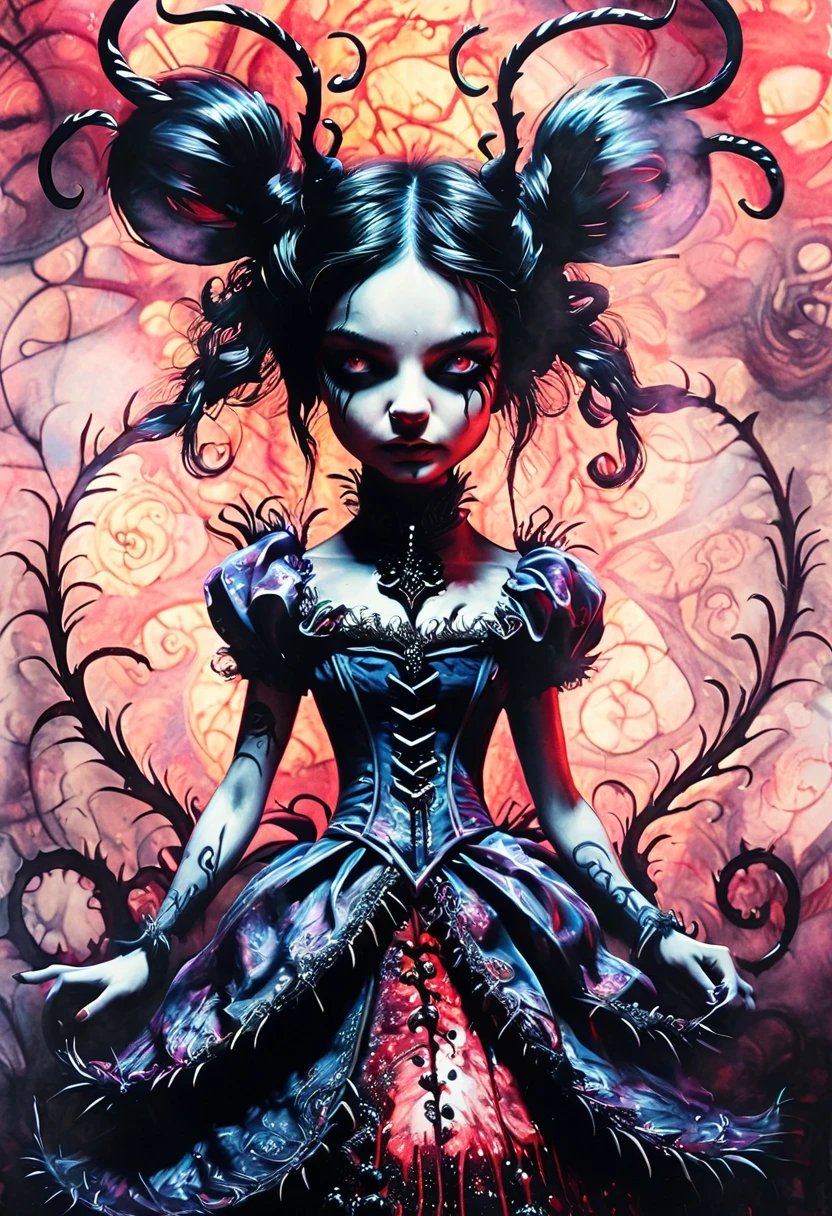 arafed woman with a crown and a ring on her finger, dark high-contrast concept art, dark fantasy horror art, girl with white eyes, horrific digital art, in style of dark fantasy art, creepy!!, dark but detailed digital art, american mcgee's alice, corpse bride art style, gothic maiden anime girl, horror illustration, deviant art