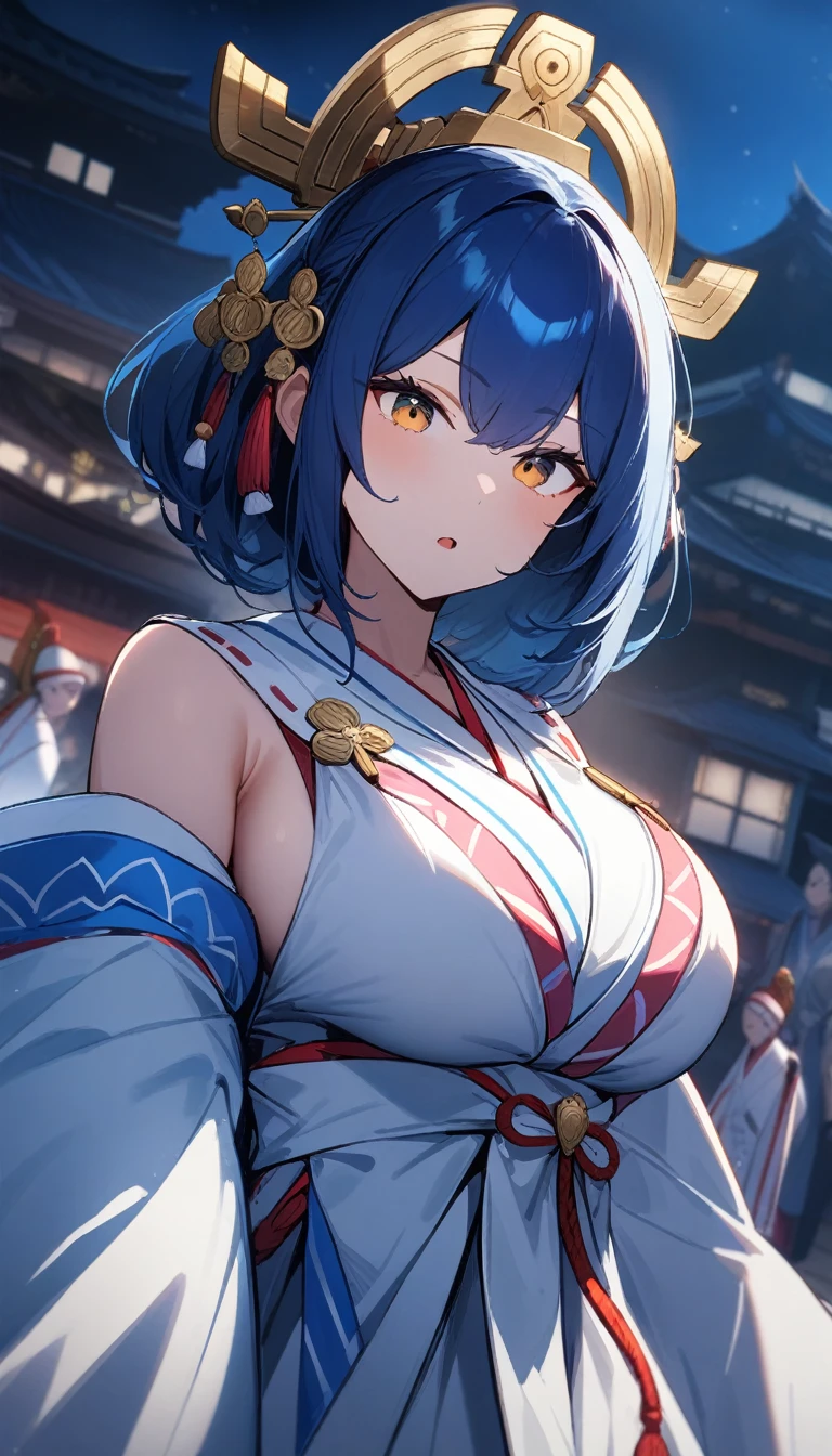 Original Characters、Volume Lighting、Best Shadows、Deep Depth Of Field、Portrait of an amazingly beautiful girl、Delicate beautiful attractive face with petite and seductive red eyes、Gray hair、tthin eyebrows、huge smile、Keep your mouth shut、((cyberpunked))、((Japan traditional costume))、((Cat's ears))、Beautiful、Long ponytail、Blush Eyeshadow、Open belly button、Open chest、Slim waist、City of the Future、Being in the center of the intersection、Japan Akihabara、Large belt、(top-quality、Superb Detail:1.25)、(独奏:1.3)、Brilliant Colorful Paintings
