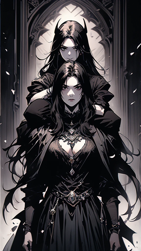 Illustration art, full body movement, sexy woman in black outfit, underworld woman, very cool facial expression, gorgeous background, great erotic art, line art, sexy art, detailed body part details, long legs, inspired by J.C. Leyendecker, epic European and American illustrations