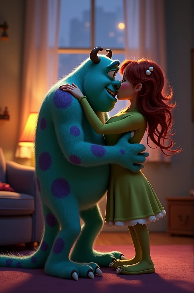 Mike Wasowski from Monsters Inc. with Celia,kiss