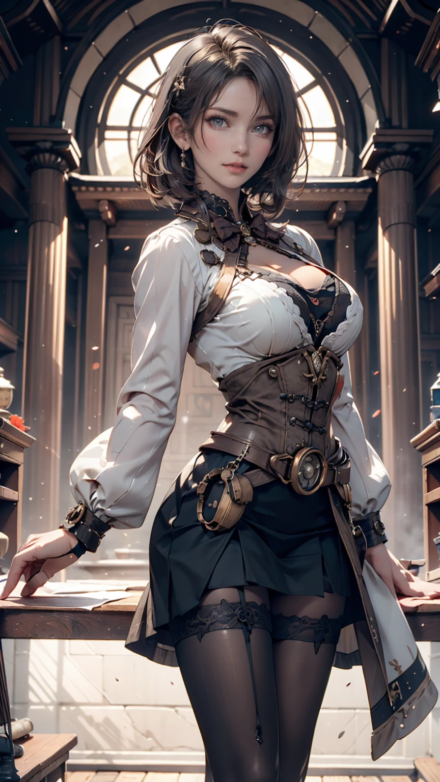(((masterpiece)))、((highest quality))、(super detailed)、(CG illustration)、(very beautiful girl))、cinematic light、((1 Mechanical Girl))、 SF、Apocalypse、Erotic grotesque、graduate School(beautiful and luxurious:1.2)、(1 girl:1.3)、facing the front,short hair,Corset Belt,high waist skirt,Very long hair