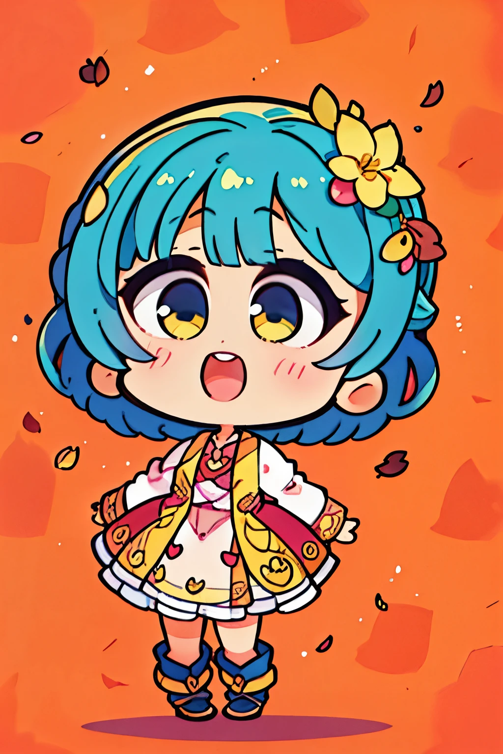 Anime girl with blue hair and a yellow scarf holding a bag - SeaArt AI