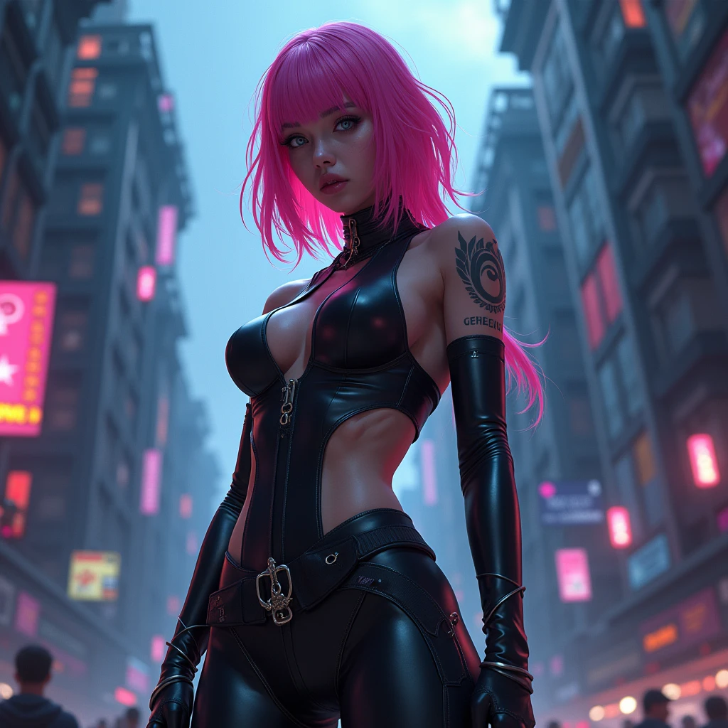 realistic photography of 1girl, full body, (pink and blue hair),((Mechanical body modification)),(futuristic inplants), very large breasts, (breasts out), (perfect nipples), gothic_lolita, high heels, maiden, half-sitting, spreading legs, blue eyes, (glowing eye), perfect eyes, perfect lips, perfect face, (detailed face), neon background, (neon city), (neon glows), rain, rainy night, raining, outdoor, night, nsfw, masterpiece, top quality, best quality, skin texture, beautiful and aesthetic, cyberpunk 2077, cyberpunk robot, ultra detailed, 4k, 8k uhd, volumetric lights, trending on artstation, fujifilm, two tone lighting, <lora:add_detail:0.8> <lora:reelmech1v2:0.4> <lora:wowifierV3:0.9> <lora:epi_noiseoffset2:0.3>
