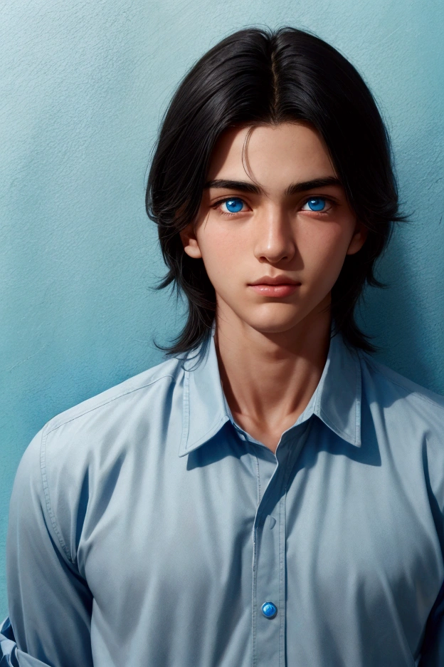 17-year-old black-haired Argentinian boy,  light blue eyes  