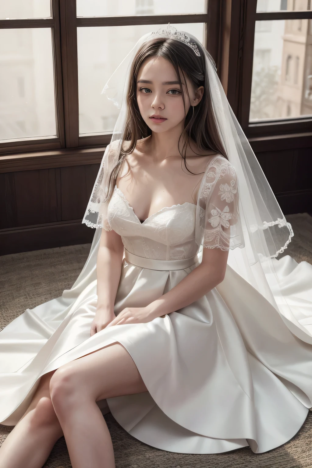 cowboy shot、(((happy face)))、the wind is blowing、In front of the church、sunny、Clear skies、confetti、Messy bowl cut hair with bangs、black hair、(((bride)))、((white wedding dress))、((wedding style))、(((happy wedding)))、highest quality,(RAW photo:1.2)、(realistic:1.4),(High resolution:1.4), 1 girl, Depth of bounds written,, intricately detailed,8K, very detailed, perfect lighting, epic background、((delicate pictures)),(女の子の詳細なRAW photo),(highest quality:1.6), (Super high resolution:1.5), (realistic:1.75), 8K resolution, Canon EOS R5, 50mm, super detailed,cinematic lighting,(((skirt lift)))、((not wearing underwear))、lace gloves