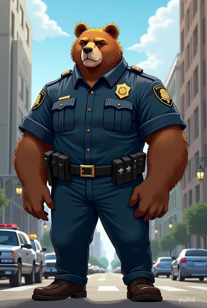 Police furry bear man police uniform art 2d