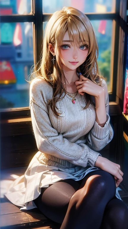 (((masterpiece))),(((High resolution)))、(((8k)))、(((Perfect Face)))、(((The Beauty of Japan)))、30 years old、(((Beautiful Face))), (((knit))), (((skirt))), Embarrassed look, Looking at the camera, Top quality eyes, Detailed Texture, Looking at the camera, whole body, big , night, bed, thigh, knees, A little plump