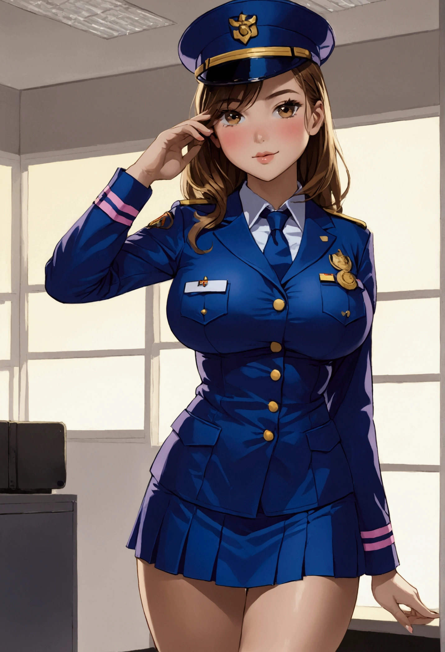 Sexy legs big breasts blushing in her uniform sexy 