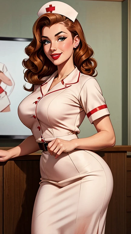 ((Best quality, 8k, Masterpiece :1.3)), pretty woman, 1girl, gigantic breasts :1.3, (firm abs, slender figure :1.1), laying down on bed, inviting the viewer, lustful, dark red hair, (pose invited, skirt :1.1), ultra-detailed face, detailed lips, detailed eyes, double eyelid, masterpiece, 8k, midriff exposed, catholic school uniform, ((cleavage)), detailed background