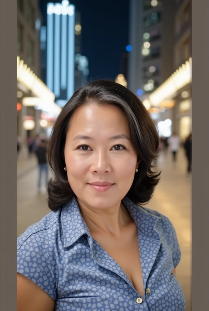 sitting on a park bench, Wrinkles around the eyes, Smiling with teeth showing, Plain short-sleeved clothing, senior citizen, Draw lips correctly, Red lipstick, No discomfort, 16K, Highest quality, Very detailed, Realistic, Very detailed肌, Japanese, alone, 60 years old, Large Breasts, , Glamour, sexy, , Staring straight ahead,