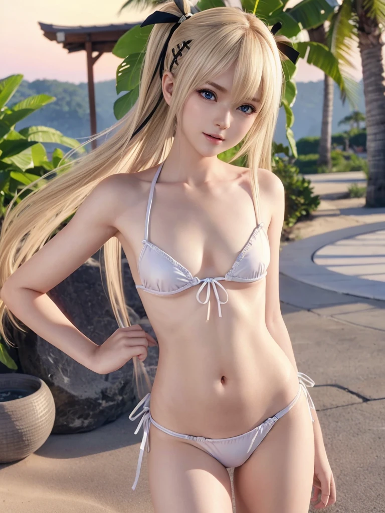 nsfw, (Marie Rose、Very young face), ツインテールの髪と髪に花をつけたAnimeの女の子, (layered bikini+Smaller cloth area), Great sandy beach、photorealistic Anime girl render, photorealistic Anime, hyper realistic Anime, pussy line、( underbust:1.3),blonde pubic hair:1.25,Anime.  soft lighting,  soft portrait shot 8k , realistic Anime art style, 3 d Anime realistic, 8K Art Jam Bokeh, Anime realism style,  cute realistic portrait  , beautiful Anime portrait、Very slim body、Very short、 Software 