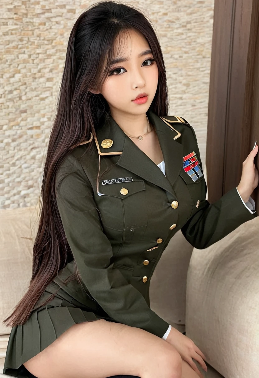 wildlife, (best high quality:1.5), work of art, (8k), extremely detailed masterpiece, (High details:1.4), solo, ((HotLexi)), 1girl, ((Korean Ulzzang girl with 24 years old)), (military uniform), (perfect model face:1.4), (body of a hot with the shape of a perfect hourglass),