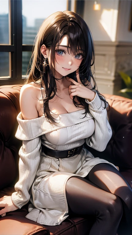 (three male:1.5)、(Have sex with a guy:1.5)、(masutepiece:1.5)、(top-quality:1.5)、(16k wallpaper:1.2)、(Photorealsitic:1.2)、(ultra-detailliert:1.2)、(超A high resolution:1.2)、super-detaild skin、Detailed and clean eyes、Mirrored room、on the beds、Natural Color Lip、(spreading legs:1.3)、(White off-shoulder knit:1.3)、Semi-long bob hair、large full breasts、Seen from below、embarrassing smile、(Black knee-length boots)、(pantyshot)、Dark purple sexy panties