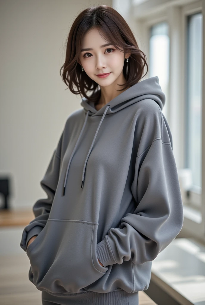 Best Quality, 8k, 32k, Masterpiece, UHD: 1.3), Attractive Japan Woman Pictures, One Girl, (full body : 1.0), Abs, Perfect Body, (oversized hoodie:1.0),(boots:1.0),Ultra Detailed Face, Detailed Lips, Fine Eyes, Double Eyelids,short hair,Disheveled Hair