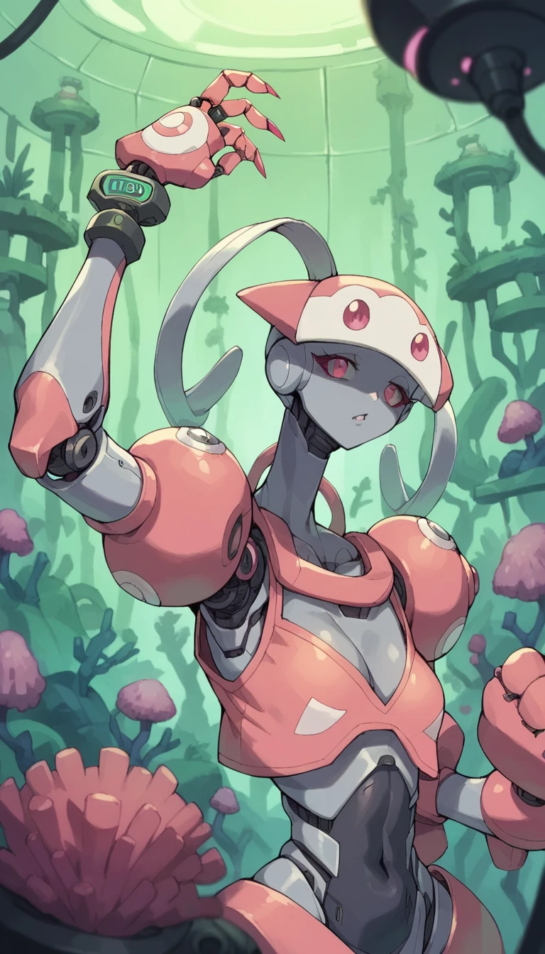 Pokémon coral、In the laboratory's mechanical arm room、 robot girls are being manufactured in the laboratory's mechanical arm room
