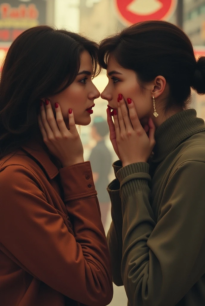 two women kissing on the street in front of a store, two women kissing at a carnival, lesbian kiss, gay pride, lesbians, kissing together cutely, lgbtq, lgbt, portrait of two girls kissing, gay rights, lesbian embrace, lesbian art, kiss mouth to mouth, lovely kiss, as seen on getty images, kissing together, lesbian, couple kissing, kissing