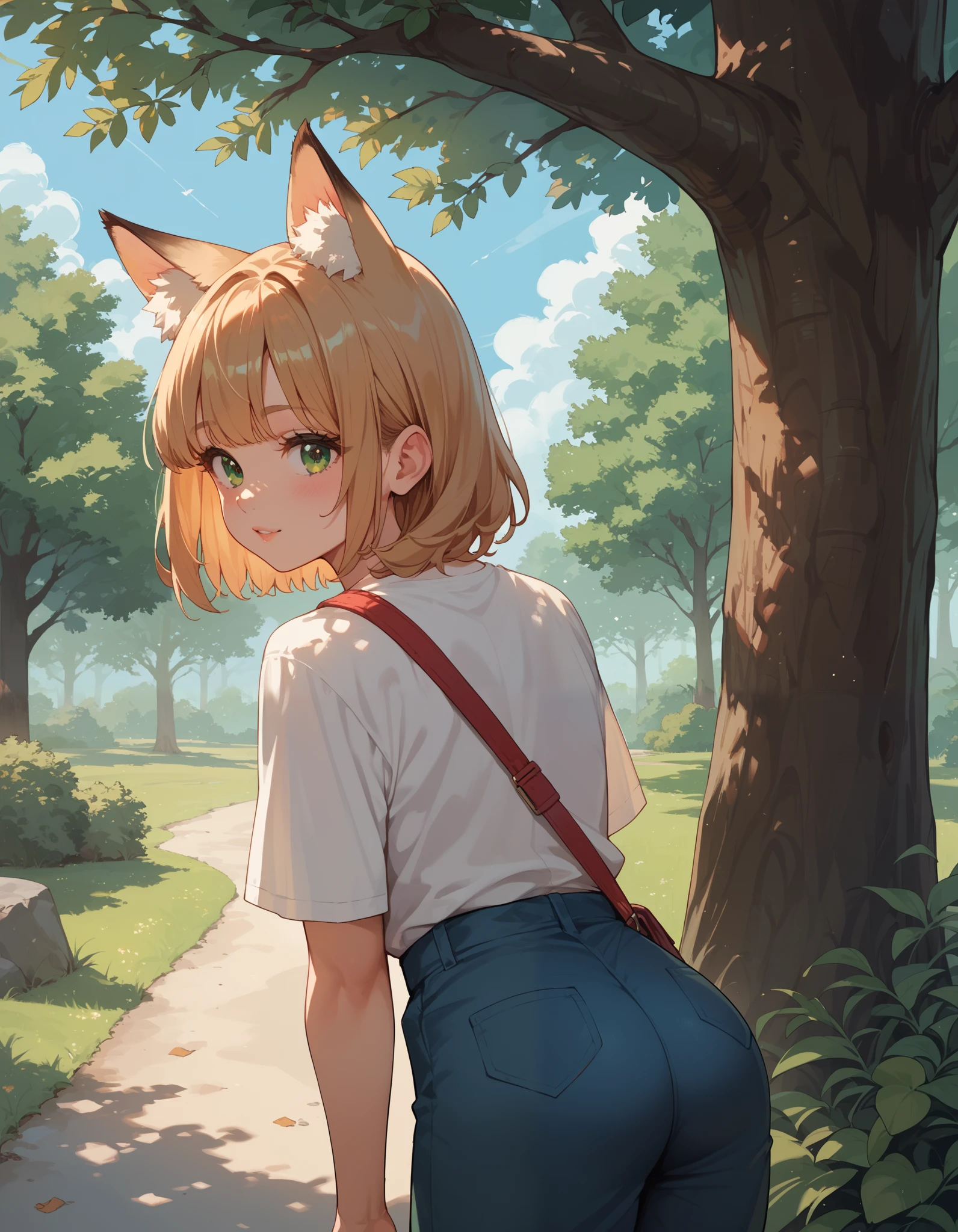 score_9,score_8_up,score_7_up,score_6_up, source_anime,
BREAK
A young girl with large fox ears peeks out from behind a tree,skiny and frail,(petite,cute:0.5),
green eyes,
medium hair,
animal ears,fox ears,
behind tree,
outdoors,tree,