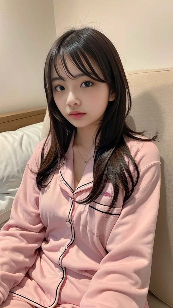 girl sleeping、22 years old、逼真、Wearing pink pajamas、Has black hair。insertion、Female genitals、masturbation、touch and play、Panting face