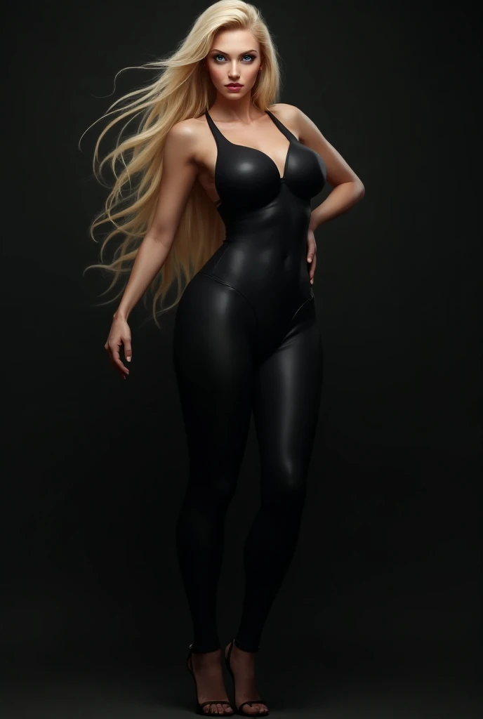 full body photo, 36 year old mature blond woman, transparent black , large , in photogenic pose, from the back,, head down, hands tied behind back,  fantasy, warm dim light only, 8k, realistic, high detail, full body shot from behind, medium back  light, black background, submissive expression, no beard, no wrinkles, no shadow, perfect face, side view, no shadows on face, beautiful, youthful appearance, 1:1 -