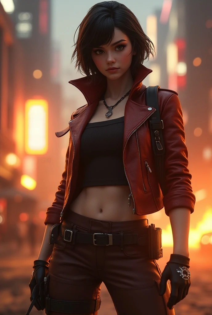 solo, 1girl, fashion clothing, red theme, dark, arm up, modern fashion clothing, model pose, looking at viewer, short hair, standing epic realistic, faded, (((hdr))), hyperdetailed, cinematic, midjourney style, [[[close up]]], art by rutkowski, sharp focus