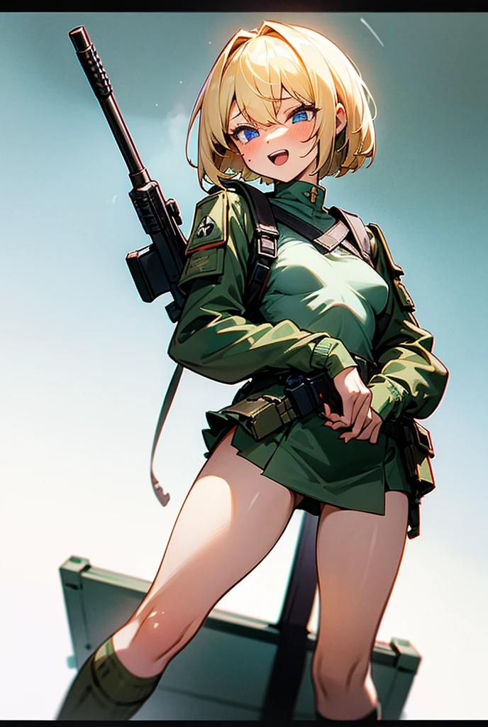 (anime artwork, anime style, studio anime, very detailed, up to date, vibrant, Anime Coloring, high contrast, masterpiece:1.2, best quality, best aesthetics),camouflage clothing,camouflage helmet, pleated skirt, Medium chest, A glimpse of thighs,random hair, One eye is hidden by the bangs, perfect proportions, high detail skin, Cute, detailed faces, random sexy pose, precise fingers,panty shot Girl shooting automatic rifle, (muzzle explodes:1.2), (looks into sight), finely drawn automatic rifle, bulletproof suit, (turn towards the viewer), syncs body orientation and gaze, dynamic angle, battle, war,