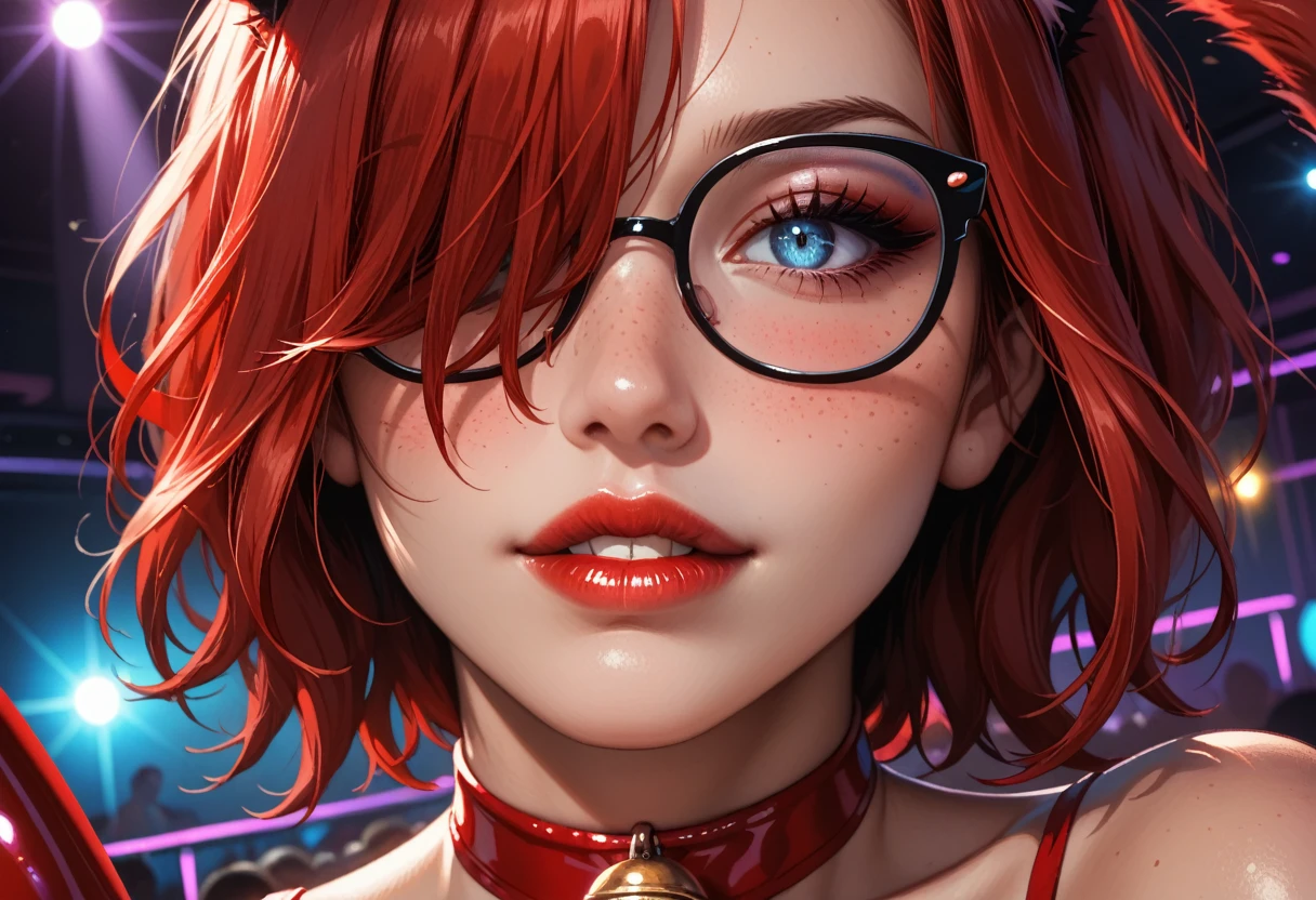 masterpiece,high quality,best quality,4k,super detailed,4k,focus sharp,(face),head,absurdres, highres, ultra detailed, (girl:1.3), (evil:1.5, BREAK , watercolor style, soft blending, closeup face,scarlet hair,,eyeglasses, dreamy, washes, delicate textures, seductive smile, armpit pose very detailed,himeko murata,honkai impact,vermilion knight,black kimono, cherry blossom,sakura,night stellar sea,blue sky eyes glowing, ((gojo satoru eyes ultra detailed 8k))