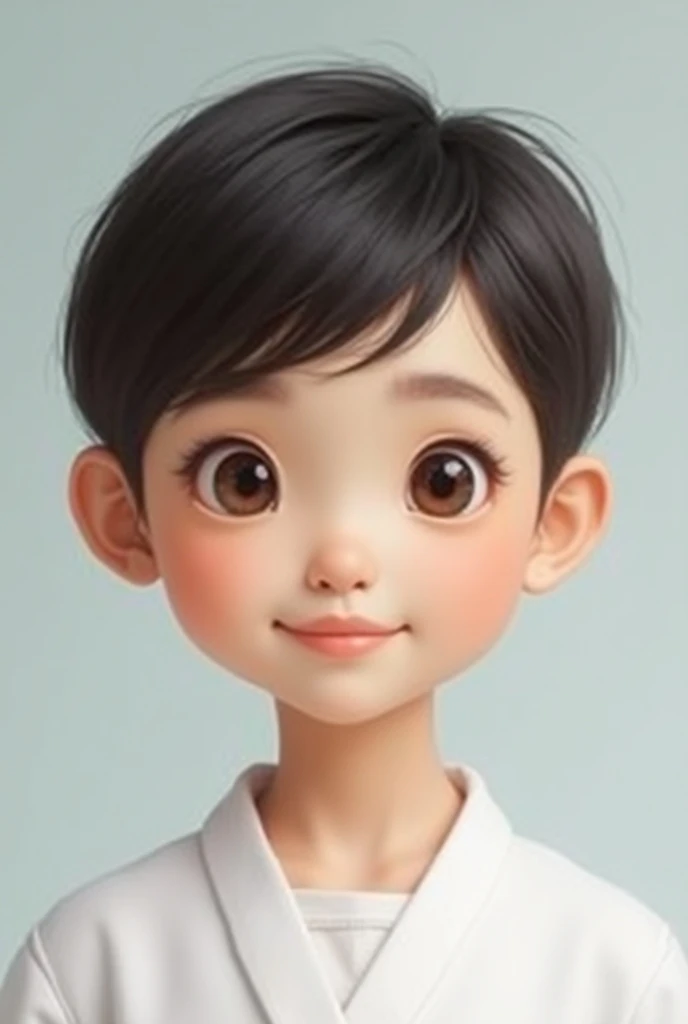 ((3D, best quality: 1.3)), Ultra Detail, SK, ((Solo))), (close-up of Asian children), Casual wear, Current fashion, Short T-shirt, (Short hair; 1.15), (well-contoured symmetrical face, happy expression: 1.12), warm and soft brightness, motion blur, chubby, boy,