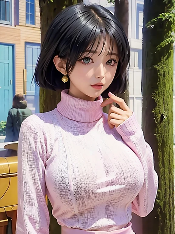 (masterpiece,  best quality:1.2),Anri Okita,  alone,, Sophisticated eyes ,Exquisite hair color，(  Wear a sexy sweater:1.2)，Soft tones，超 big breasts , big breasts ，  big breasts 尺寸 ， big breasts , Breasts are very， pink lips 