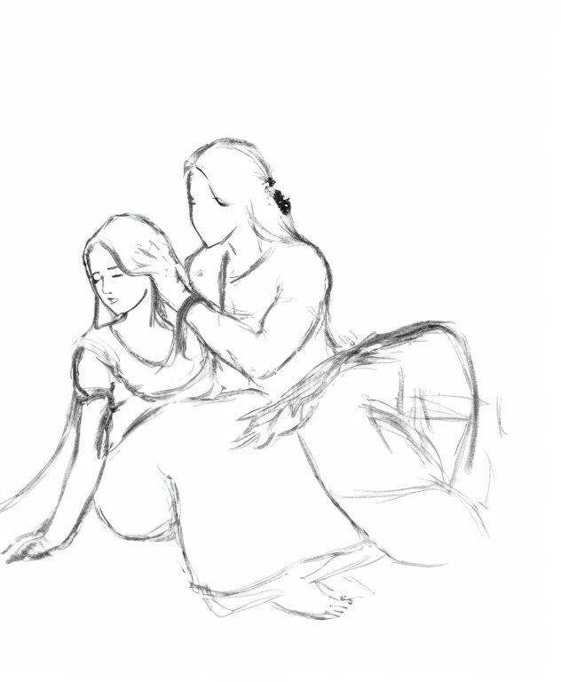 ((1girl)), adult, ((long hair)), ((hair bun with white ornaments on left side of head)), long face, tall, tall head, long head, tall face, thin eyebrows, eyelashes, teal eyes, thin nose, straight nose, lips, medium boobs, nipples, cute nipples, (nude), fully nude, no clothes, naked, completely naked, completely nude, fully naked, embarassed, tight pussy, ((pubic hair)), 2d art, colored sketch, sketch, lineart, solo, ((on bed)), akaneze