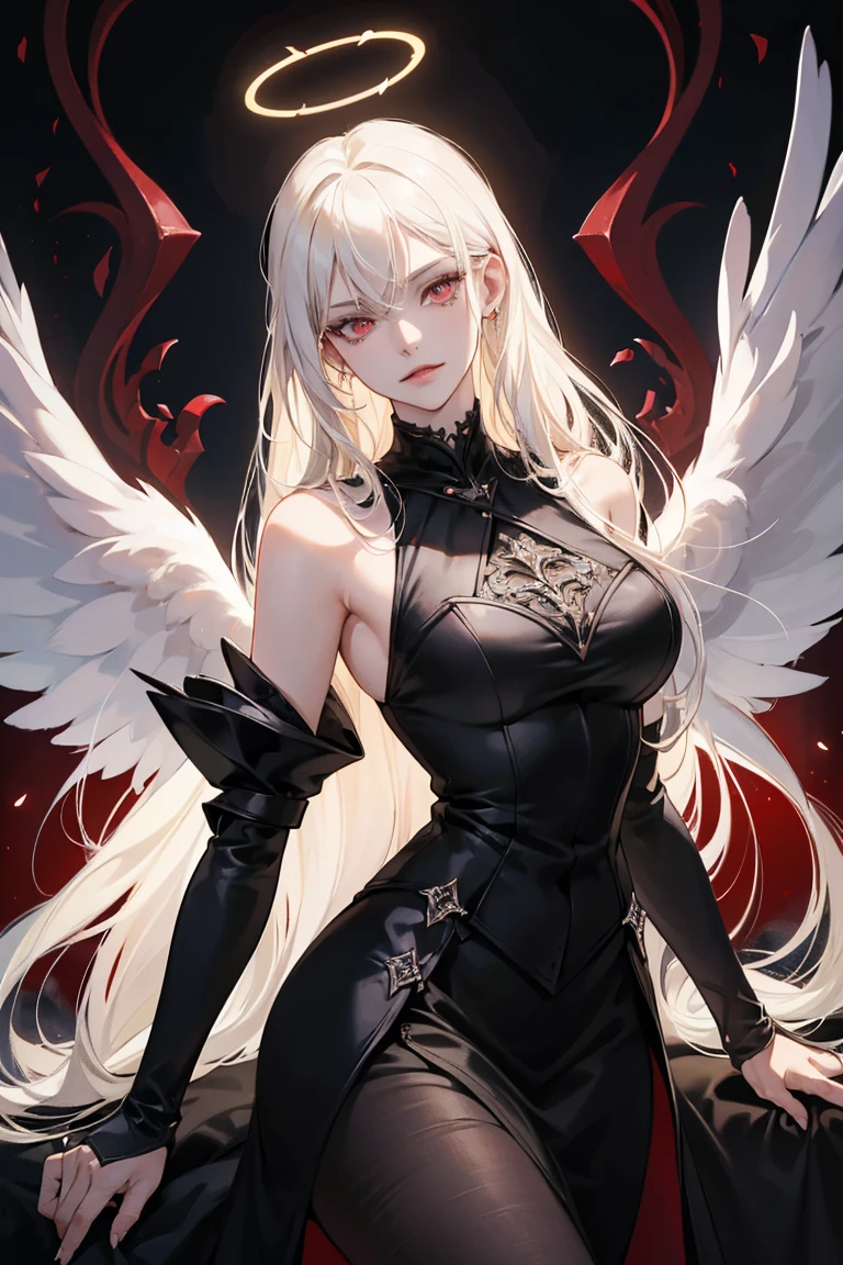 8k、4k、((Best Quality)), ((masutepiece)), (Detailed), Perfect face、perfect bodies、Highly detailed portrait of a beautiful Gothic vampire woman of the devil with Victorian decoration, Perfect body, (Realistic adult woman), (Detailed red sky), (Detailed Gothic suit), (Detailed red eyes). (Dramatic Lighting), ((masutepiece)), ((crows)), ((perfect detailed hand)), Detailed Cloud, ((intricate detailes)), (((Adult Woman))), Red jewel-like eyes, (Floating hair), cabelos preto e longos, (Haze), Moonlight, ((Surrounded by floating feathers)), Focus on the subject, Chiaroscuro, Wind, chies, HD wallpaper, uhd image, Full body,((((Nine-tailed white fox))))masutepiece, Best Quality , 1 girl, White hair, Long hair, Detailed eyes, Forrest Gump, Bare shoulders, pure, Soft smile, curvaceous hips, Antique feel, ,