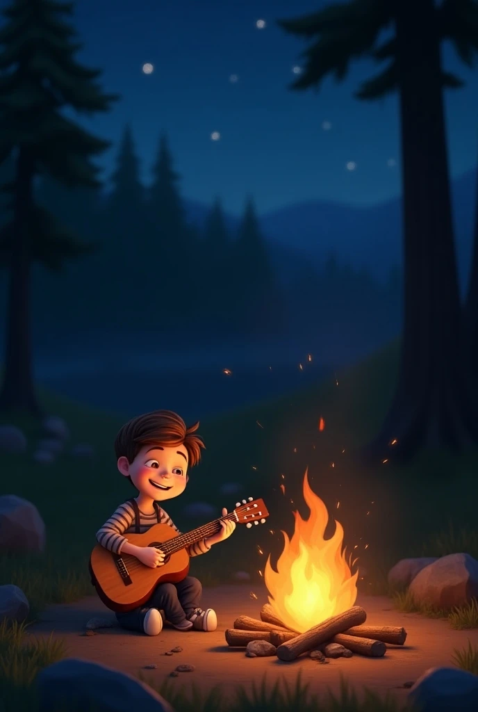 guttonerdvision3, In the scene, a 3-year-old boy is depicted wearing glasses and dressed in a cozy knit plaid shirt and worn jeans. He sports a straw hat on his head, adding to his adorable, rustic appearance. The setting is a farm, where the boy is positioned in front of a crackling (((campfire)).

The scene takes place in a (((dark night))), with a sky full of twinkling stars. The darkness creates a warm and mysterious atmosphere, contrasting with the bright glow of the fire. The stars shine brightly, illuminating the surrounding landscape. The scene takes place in an open field, with hints of farm structures in the background.

The drawing style is chibi, characterized by exaggerated and cute proportions. The influence of the artist, Alex Ross, is evident in the attention to detail and unique interpretation of the characters. Unreal Engine is a powerful graphics engine that can be used to create immersive, high-quality visual experiences.