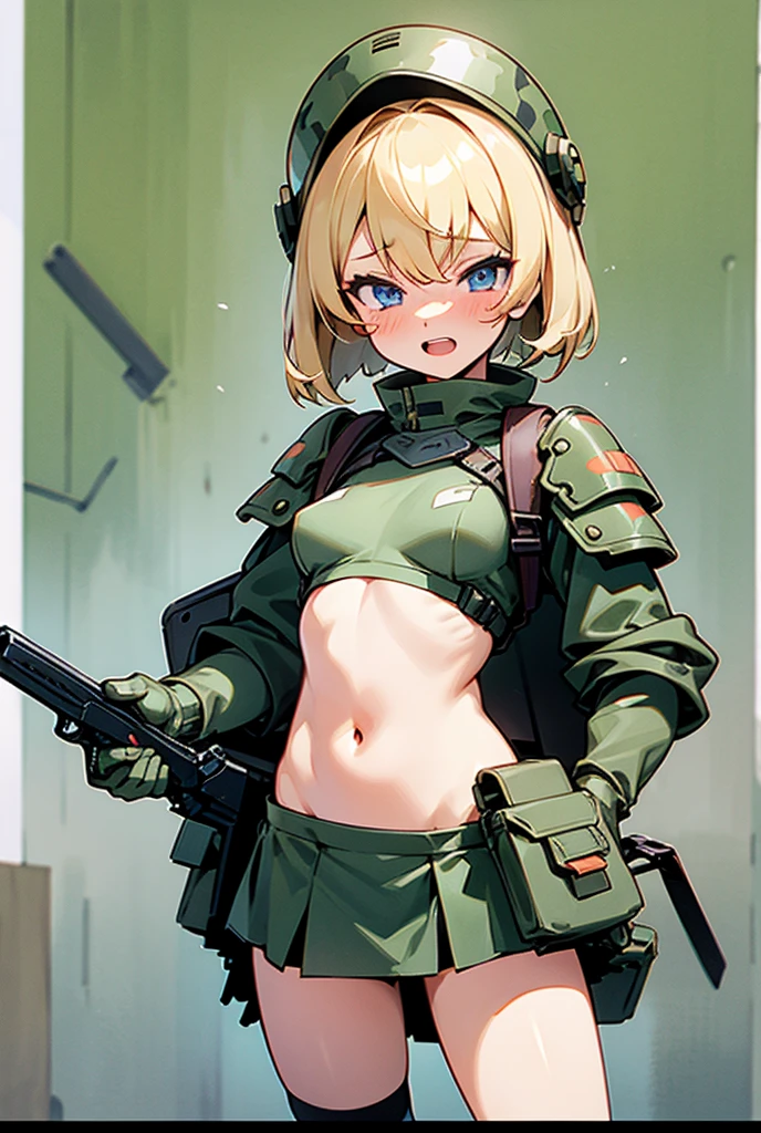 soldier,Helmet,girl,belly button,Groin