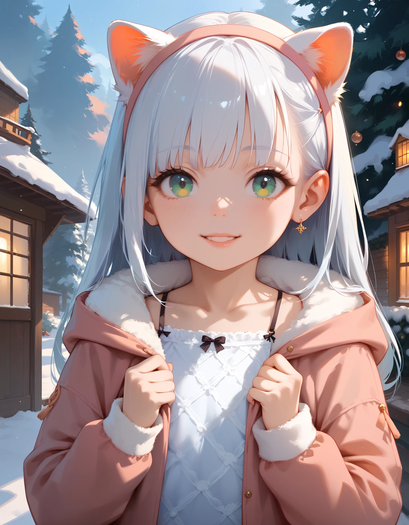 score_9,score_8_up,score_7_up,score_6_up,source_anime,
BREAK
A young fox girl,skinny and frail,(petite,cute:0.5),
green eyes,looking at viewer,
long hair,white hair,
smile,
winter clothes,
outdoors,winter,