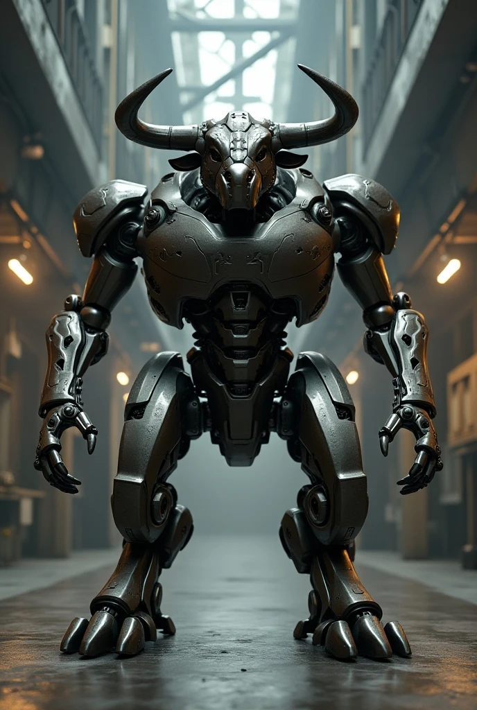 Strong Bipedal Black Ox With Futuristic Robotic Look
