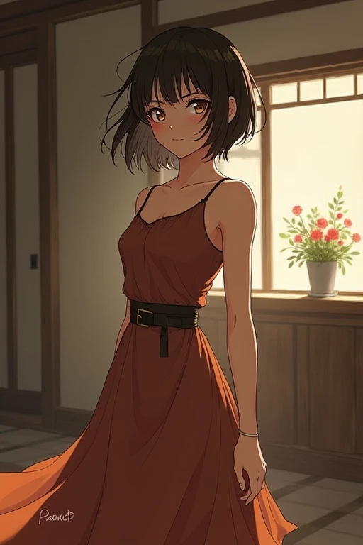 ((masterpiece)), (8k, high_resolution), (distinct_image), (best quality), (sunshine, face on light), (meitantei conan \(style\), detecive conan \(style\), meitantei conan), solo, beautiful eyes and detailed face, ((1girl, solo)), medium breasts, wide hip, (abs:0.8) (ponytail), (blush, embarrased), (glamour shot of long skirt), <lora:kazuha-015:1>