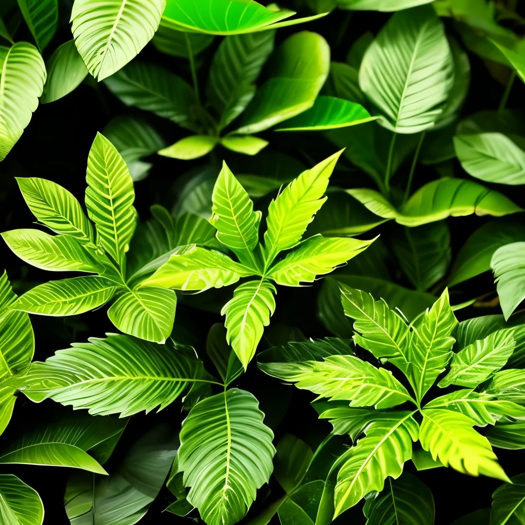 a close up of a bunch of green leaves on a black background, a picture by Adam Marczyński, trending on pexels, digital art, tropical foliage, lush plants, lush foliage, lush jungle, tropical leaves, lush greenery, lush verdant plants, dark green leaves, rich greenery, plants and jungle, botanic foliage, deep jungle texture