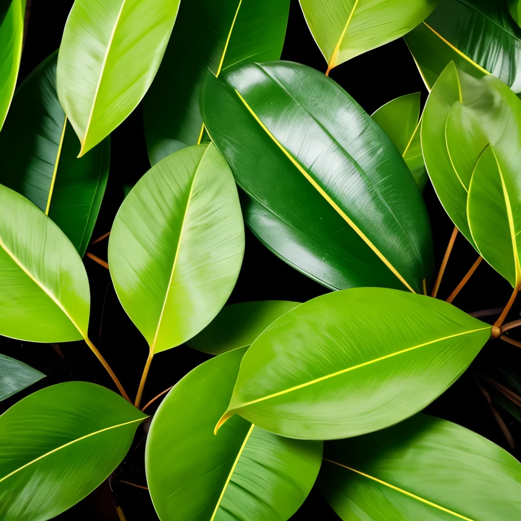 a close up of a bunch of green leaves on a black background, a picture by Adam Marczyński, trending on pexels, digital art, tropical foliage, lush plants, lush foliage, lush jungle, tropical leaves, lush greenery, lush verdant plants, dark green leaves, rich greenery, plants and jungle, botanic foliage, deep jungle texture