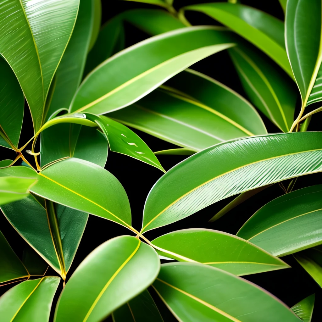 a close up of a bunch of green leaves on a black background, a picture by Adam Marczyński, trending on pexels, digital art, tropical foliage, lush plants, lush foliage, lush jungle, tropical leaves, lush greenery, lush verdant plants, dark green leaves, rich greenery, plants and jungle, botanic foliage, deep jungle texture