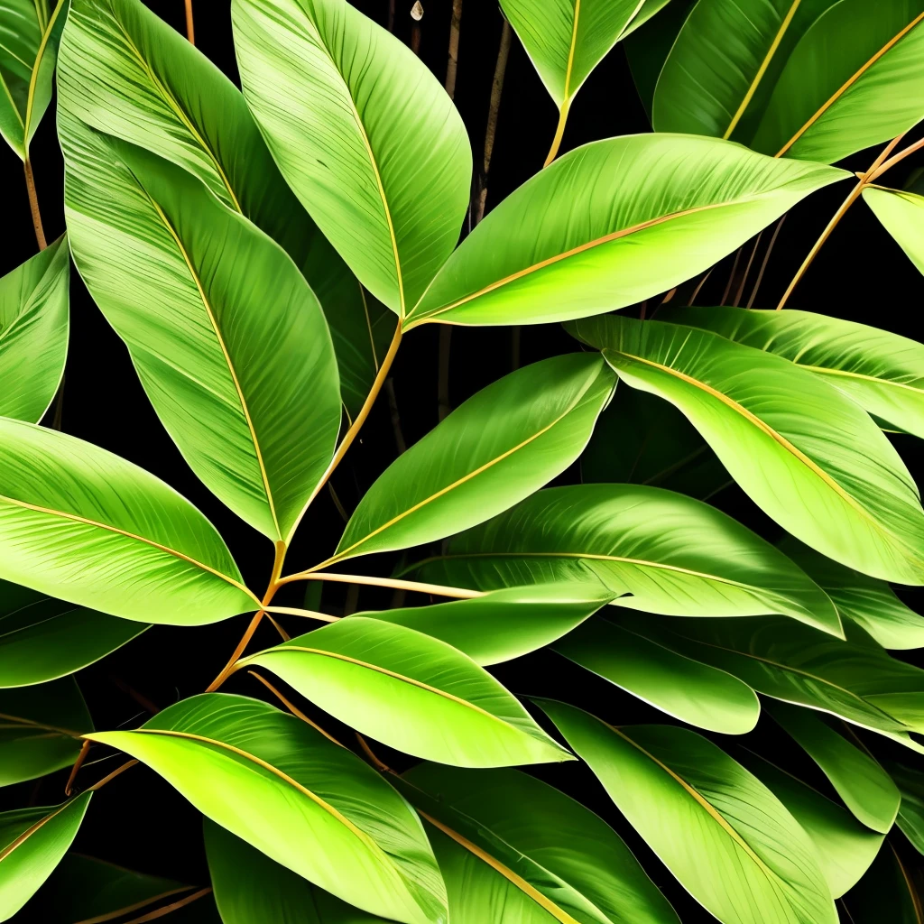 a close up of a bunch of green leaves on a black background, a picture by Adam Marczyński, trending on pexels, digital art, tropical foliage, lush plants, lush foliage, lush jungle, tropical leaves, lush greenery, lush verdant plants, dark green leaves, rich greenery, plants and jungle, botanic foliage, deep jungle texture