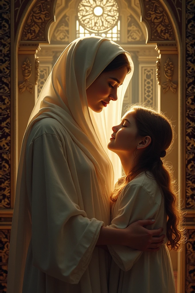 A 13 year old blonde, curly, lowrise, embracing our Lady as a mother and daughter 