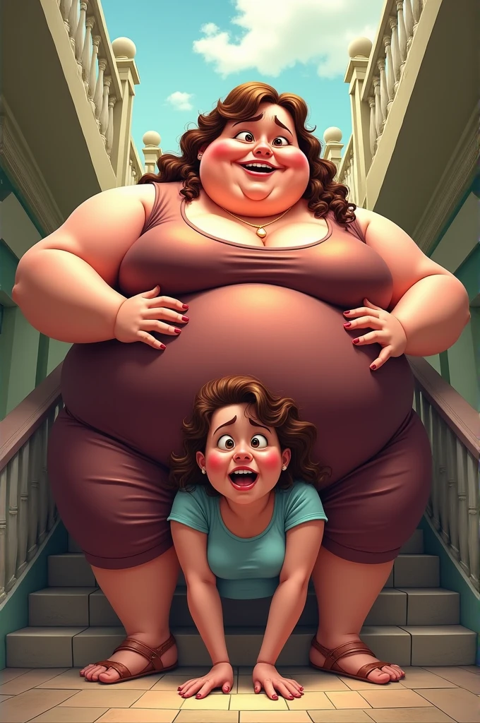 A thin woman with giant ass in panties bending over, morbydle obese, obese ass and back,